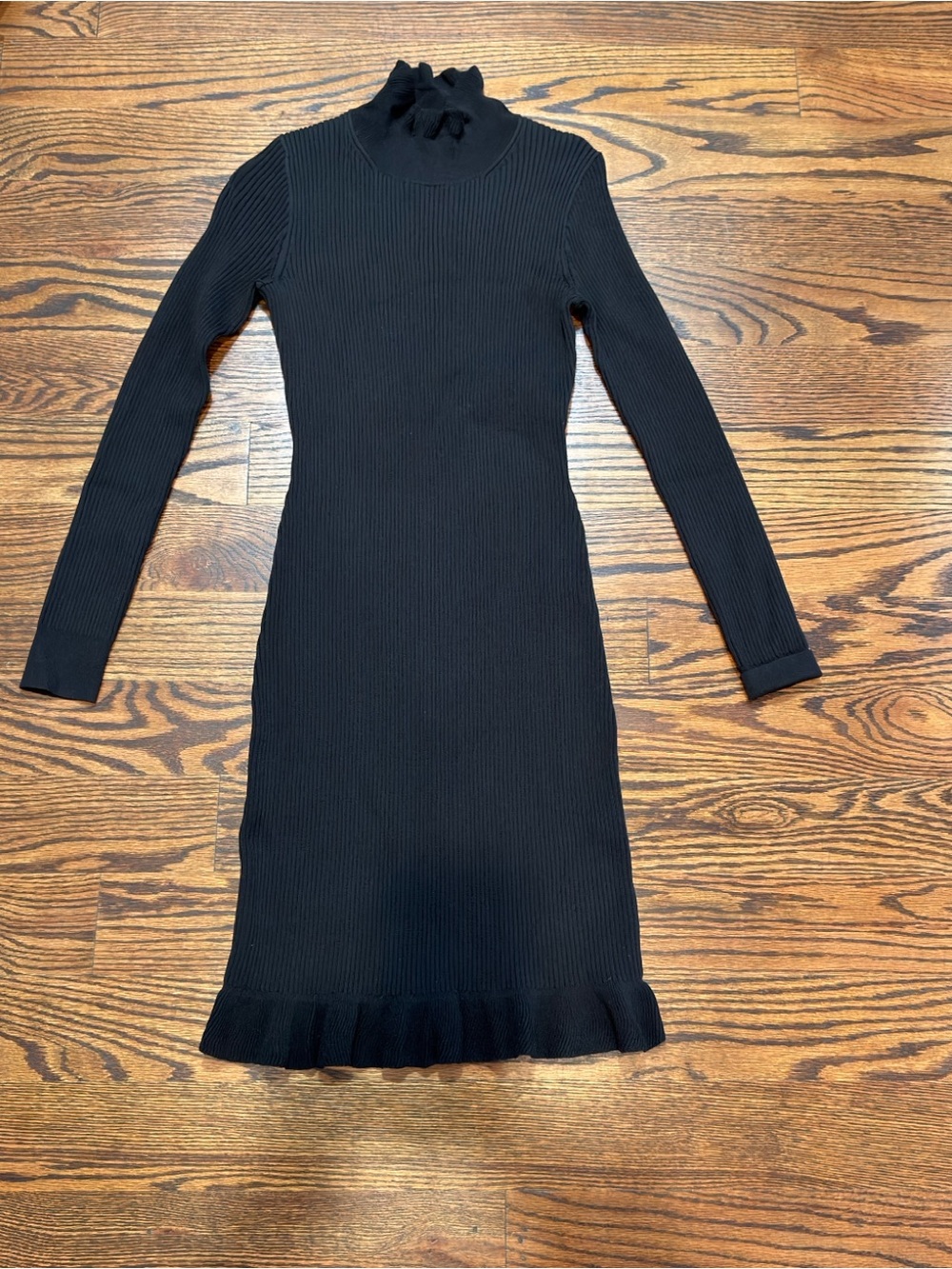 J. Crew SuperSculpt Black Ribbed Sweater Ruffle Detail Dress NWOT Size Small